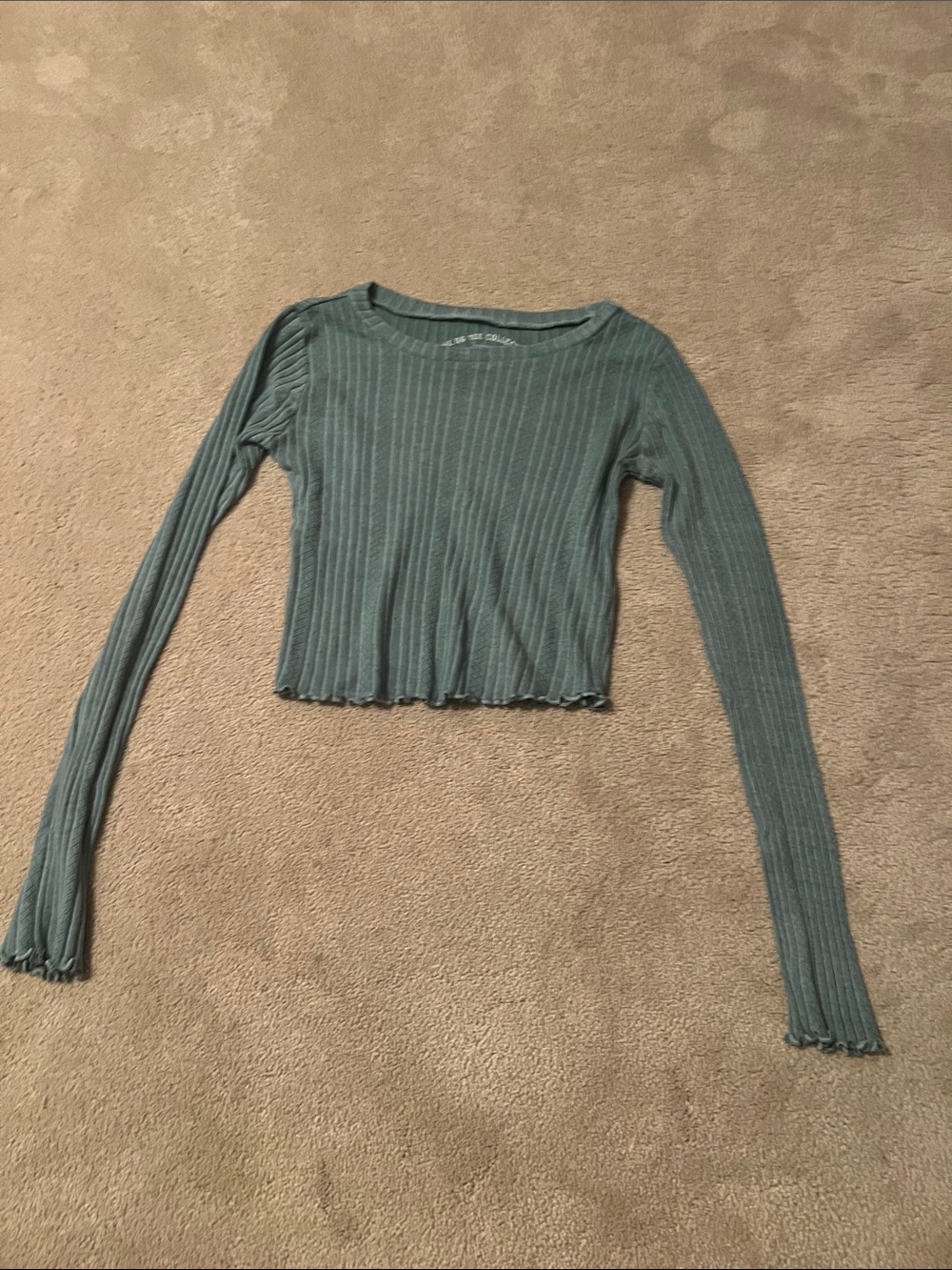 Aeropostale Ribbed Long-Sleeve Crop Top - Teal Green